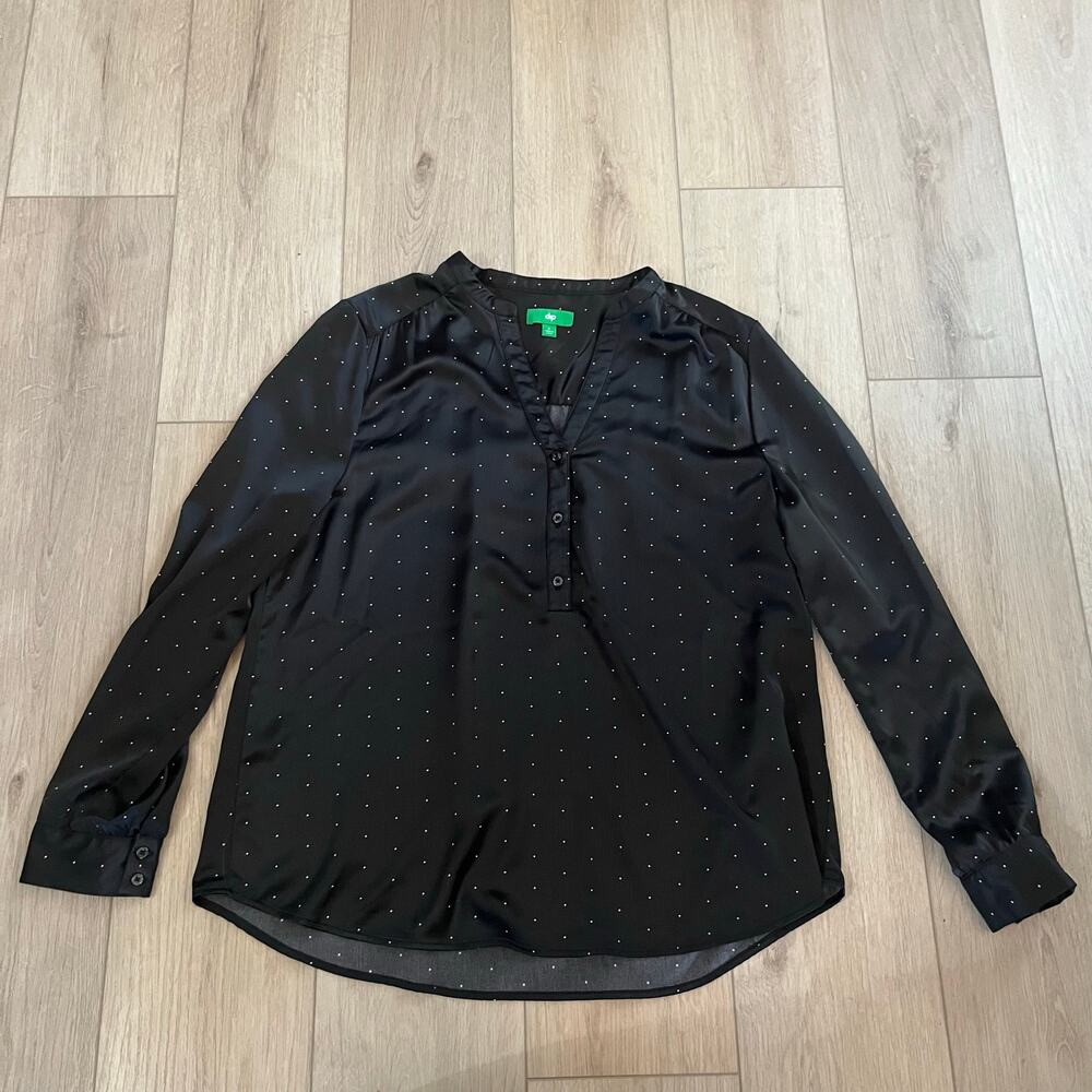 Dip Women’s Black Polka Dot V-Neck Blouse Size L